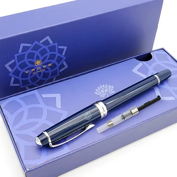 CROSS rašalo rašiklis Plunksnakotis Mėlynas lotoso rašiklis Dovanų dėžutė Nerūdijančio plieno Nib mokyklos biuro rašymo reikmenų rašiklis