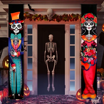 Helovinas Dekoratyviniai rekvizitai Meksikos mirusiųjų diena Vėliava Kabantys lauke Kabantis prieangio ženklas Helovino pasveikinimo ženklai Namų dekoras