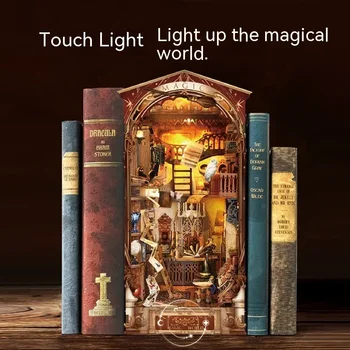 Kalėdų banginis Tuščias stebuklingas knygynas Naktinis šviesos indukcija Medinis knygynas 3D dėlionės modelio surinkimas 