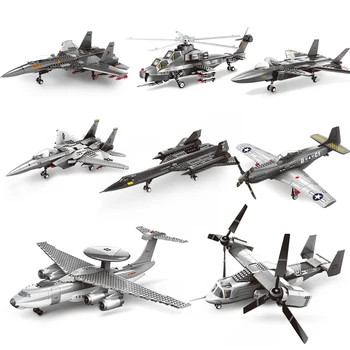 Karinių oro pajėgų žvalgybinis lėktuvas Lydinio modelis Sraigtasparnio naikintuvo modelis Karo statybinių blokų žaislų surinkimas