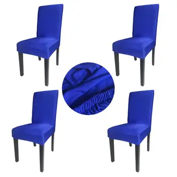 Wholesales 4 Pieces Royal Blue Spandex Fabric Stretch Nuimamas plaunamas valgomojo dangtelis Kėdės dangtelio apsauga Sėdynių užvalkalai
