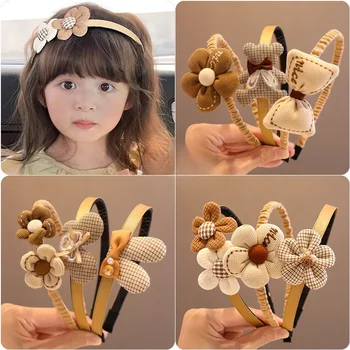 New Children Lovely Coffee Color Cartoon Heart Flower Bow Ornament Headbands Baby Girl Cute Hair Hoop Kids Hair Accessories