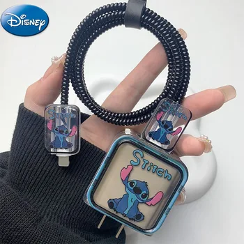 Disney Stitch Angel greitojo įkroviklio duomenų kabelio apsauginis dangtelis, skirtas iPhone 14 13/12/11 Pro Max 18W/20W Mielas klijų apvalkalo apvijos lynas