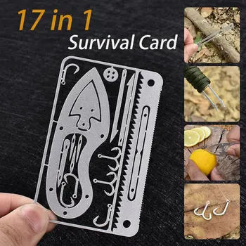 17 In 1 Survival Fish Hook Pocket Knife Tool Card Outdoor Camping Supply Daugiafunkcinis įrankis Nešiojamas avarinio išgyvenimo tiekimas