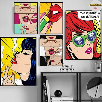Seksuali rūkanti moteris Komiksas Šiuolaikinė drobė Tapyba Menas Šiaurės šalių plakatai ir spaudiniai Sieniniai paveikslėliai svetainės dekoravimui Berėmis