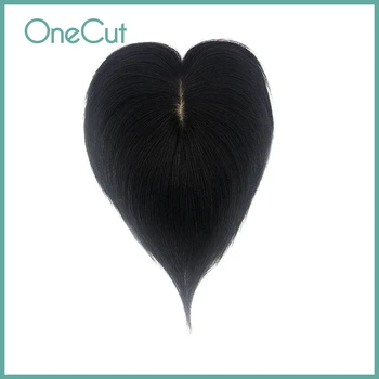 Silk Base Virgin Women Toupee Topper Hair Piece 100% Real Human Hair 3 Clip in One Piece Hair Extension Pure Color Black Wigs
