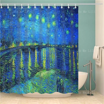 Van Gogo dušo užuolaidos namų vonios meno dekoravimas po žvaigždėtu dangumi