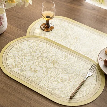 Prabangūs retro kilimėliai vakarienei stalo komplektas iš 2 plaunamų odinių kilimėlių Neslidus karščiui atsparus vidaus valgomojo stalo dekoras