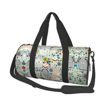 Bunny Rabbits Gym Bag Animal Kawaii Oxford Sports Bags with Shoes Swimming Design Handbag Funny Fitness Bag For Men Women