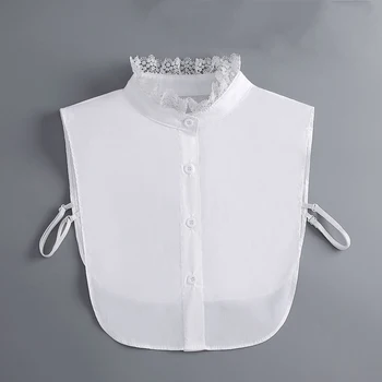 White Nėrinių raukiniai stovi netikra apykaklė moteriškiems marškiniams Palaidinė Nuimamos apykaklės Moteriški pusiniai marškiniai Netikra apykaklė Drabužių aksesuaras