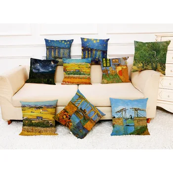 Van Gogh Starry Sky Linen pagalvės užvalkalo dėklas Nordic Oil Painting Cushion Dekoratyvinė namų dekoravimo sofos pagalvėlė