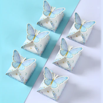 Blue Butterfly saldainių dėžutės Dovanų pakavimo maišeliai Mergaitės gimtadienio šventės dekoravimas Kūdikių dušas Dovanų dėžutė vaikams Gimtadienio reikmenys