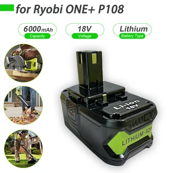 18V 6000mAh ličio jonų įkraunama baterija Ryobi ONE+ elektrinių įrankių gręžimo baterija BPL1820 P108 P102 P103 P107 P104 P105 ABP1813