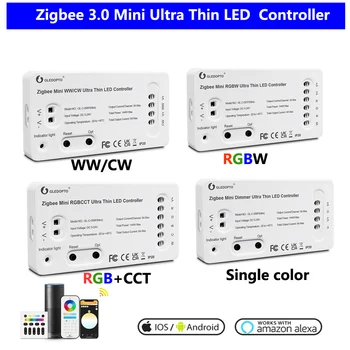 Gledopto Zigbee 3.0 Mini Ultra Thin Single color/CCT/RGB/RGBW/RGB+CCT LED juostų valdiklis 2.4G RF nuotolinio valdymo pultas / balso / APP valdymas