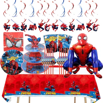 Superherojų Spiderman teminis vakarėlis Gimtadienio dekoravimas Spiderman vienkartinė staltiesė puodelis lėkštė Tortas Dekoravimas Vaiko gimtadienio dovana