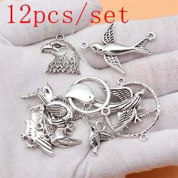 Bird To Bird Eagle Toucan Swallow Hummingbird Charms For Jewelry Making Bracelet Pendant Wholesale 12vnt/set