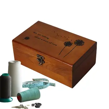 Medinė siuvimo rinkinio dėžutė Medinių siūlų laikymo dėžė Erdvus ir patvarus medinis siuvimo dėklas amatams 