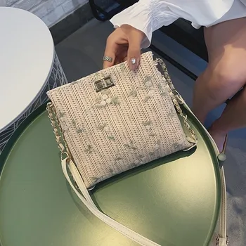 2023 Naujas nėrinių korėjietiškas leidimas žolės austas krepšys su vakarietišku audimu Didelės talpos moteriškas krepšys Kibiro krepšys Studentų pečių krepšys