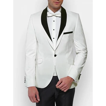 2023 Prabangus švarkas Baltas paltas Vyriški kostiumai Juoda skara Atvartas Viengubas krūtinė Elegantiškas vestuvinis kostiumas Dviejų dalių švarkas Kelnės