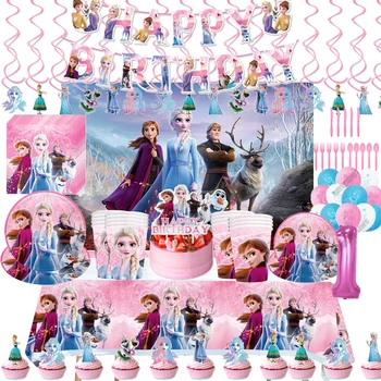 Šaldyta Elsa Anna gimtadienio šventės dekoracijos Reikmenys Mergaitės Kūdikių dušas Rožiniai puodeliai Lėkštės Servetėlės Reklamjuostės Fonas Tarnauja10