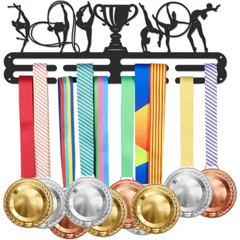 Medalių laikiklis Ekrano pakabos stovo rėmas gimnastikai Tvirtas juodo plieno metalas su elementaisSieniniai kabliai Medalio stovas