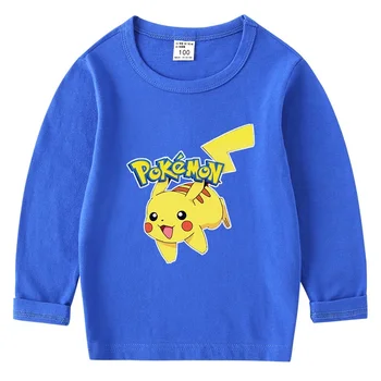 MINISO Pikachu Vaikiški medvilniniai marškinėliai Apvalus kaklas Apačia Marškinėliai ilgomis rankovėmis Viršus Apačia Berniukams ir mergaitėms Vaikiški marškinėliai