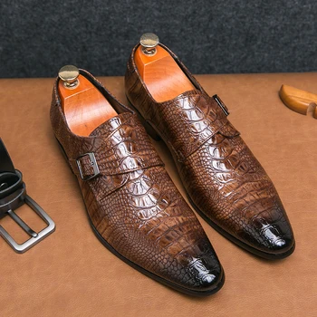 Anglų Chelsea krokodilo raštas Smailūs odiniai batai vyrams