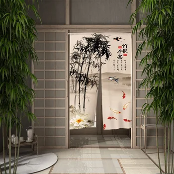 kinų rašalo dažymo durys Kuratinas Bambuko lotoso žiedų paukštis Spausdinti Pertvara Užuolaida Izakaya virtuvė Miegamasis Vonios durys Dekoras