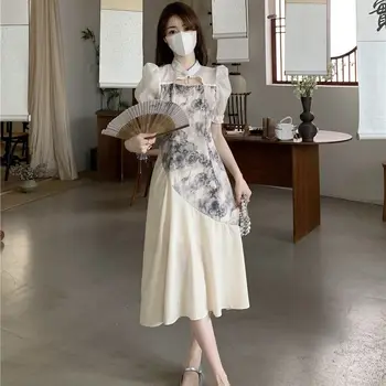 2023 Nauja vasarą apsirengusi mergina kinų stiliaus Cheongsam Advanced Sense Nacionalinis vėjo temperamentas Rašalo dažymas Nemokamas pristatymas