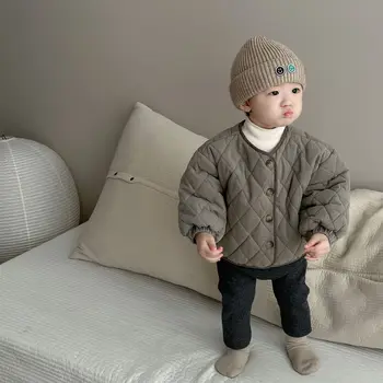 0-9M 1-3T Kūdikių žieminiai drabužiai 2023 Nauji kūdikių išvykos drabužiai Korėjietiško stiliaus kūdikių medvilniniai paltai Viengubas krūtinis vientiso rašto švarkas