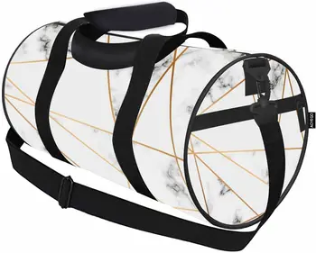 Balto marmuro kelioninis duffle krepšys Auksinės geometrinės linijos Marmuras Modernus prabangus naktinis krepšys Savaitgalio krepšys Kelionės Sportas Sporto salės krepšys