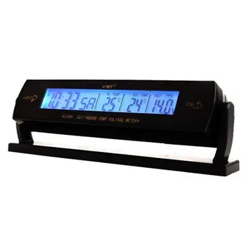 automobilio laikrodžio kalendorius išorėje Termometro įtampos matuoklis LCD ekranas Voltmetras Mėlynas foninis apšvietimas 12/24 valandų ekranas
