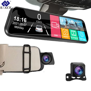 E-ACE Auto Black Box Car Dvr Streaming Media Mirror Dash Camera 10 colių FHD 1080P vaizdo įrašymo įrenginio palaikymas 1080P galinio vaizdo kamera
