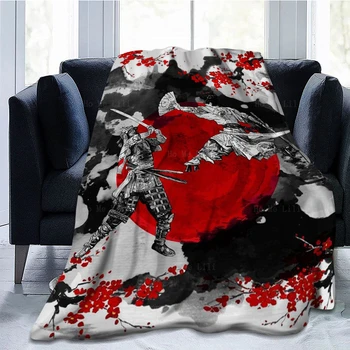 Japonų samurajų tema Mesti antklodę Sakura Duel Ukiyoe tatuiruotės Azijietiško stiliaus minkšta flanelinė antklodė lovai Sofa Namų dekoro dovanos