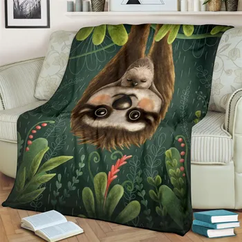 HXFashion Gyvūnų antklodės Mielas tinginys Spausdinta flanelinė antklodė 3D grafika Juokinga mesti antklodę Biuro napas Pliušinės antklodės
