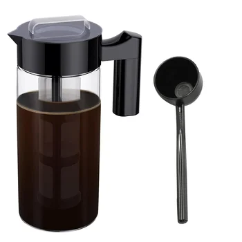 Cold Brew kavos virimo aparatas, 40 oz ledinis kavos ąsotis su akių filtru, stiklinis ledo kavos gaminimo ąsotis šaldytuvui juodas