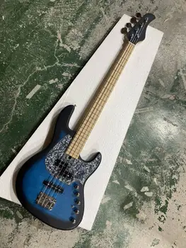 mėlynas korpusas 4 stygos elektrinė bosinė gitara, liepsnos klevo kaklas, chromo aparatūra, satino apdaila, teikti individualų aptarnavimą